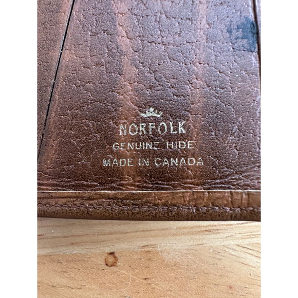 Vintage Norfolk Genuine Leather Trifold Wallet Brown Distressed Made in Canada - Picture 2 of 4